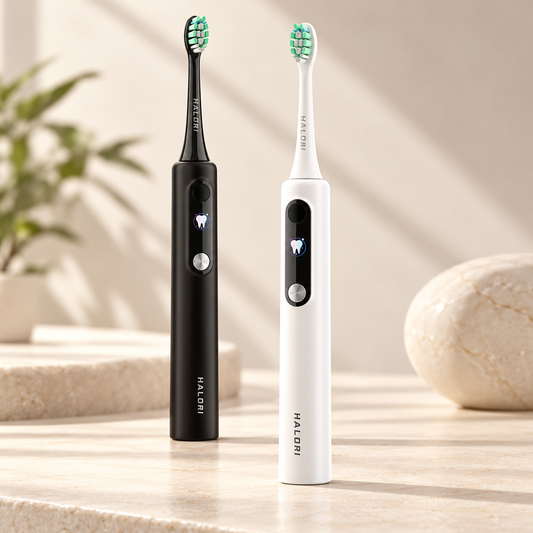 Halori Sonic Electric Toothbrush in black and white