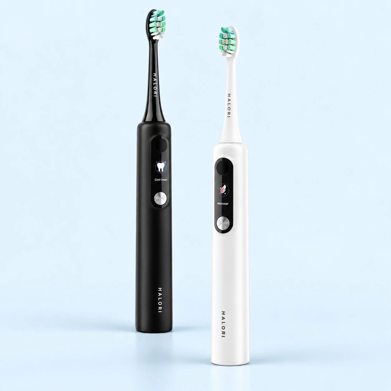 Halori sonic toothbrushes in black and white